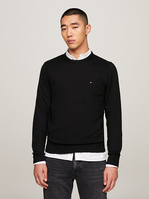 black heathered knit regular fit jumper for men tommy hilfiger