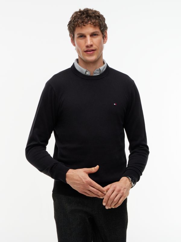 Crew Neck Jumper With Cashmere — Black