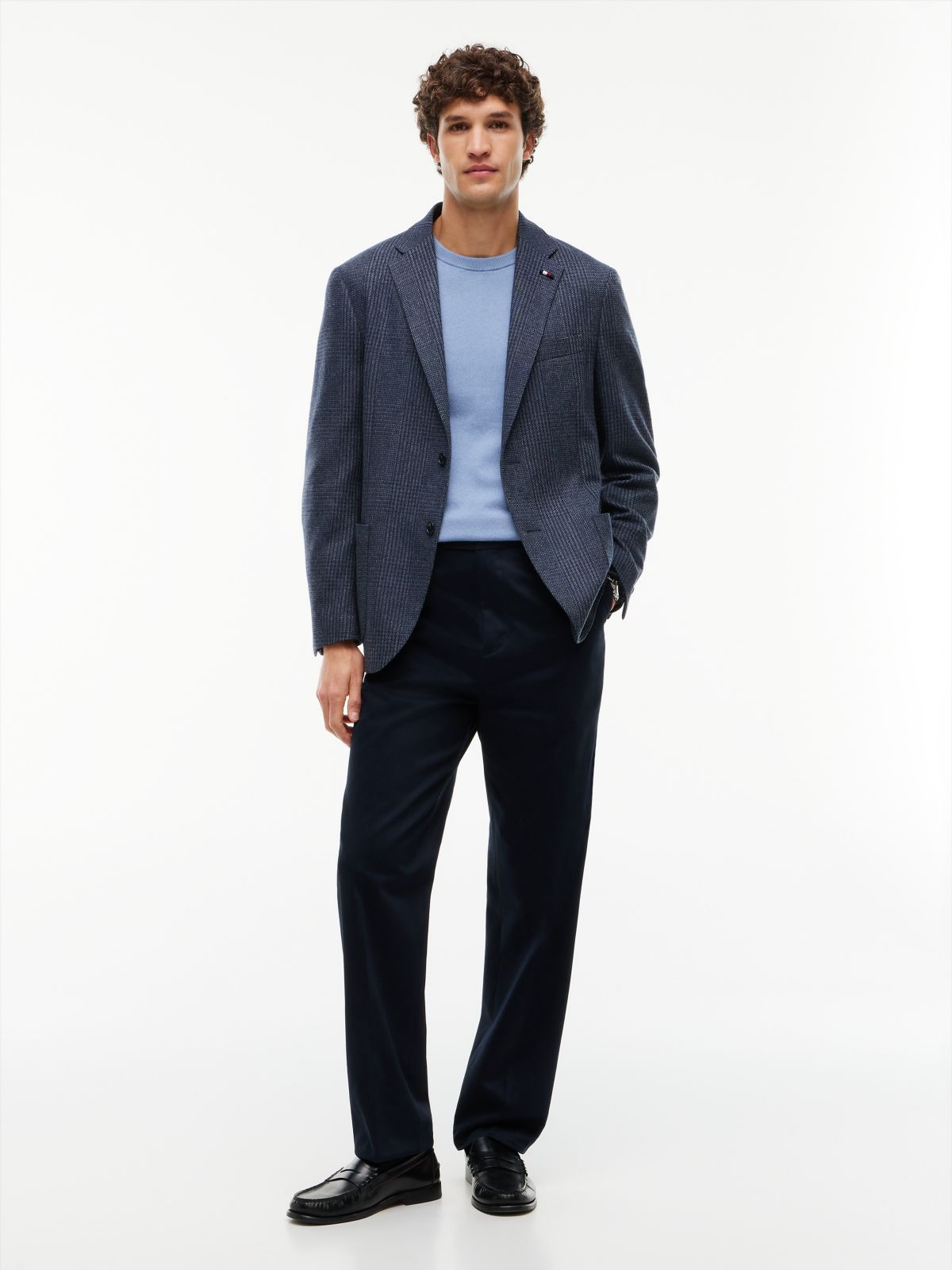 Crew Neck Jumper With Cashmere — Blue