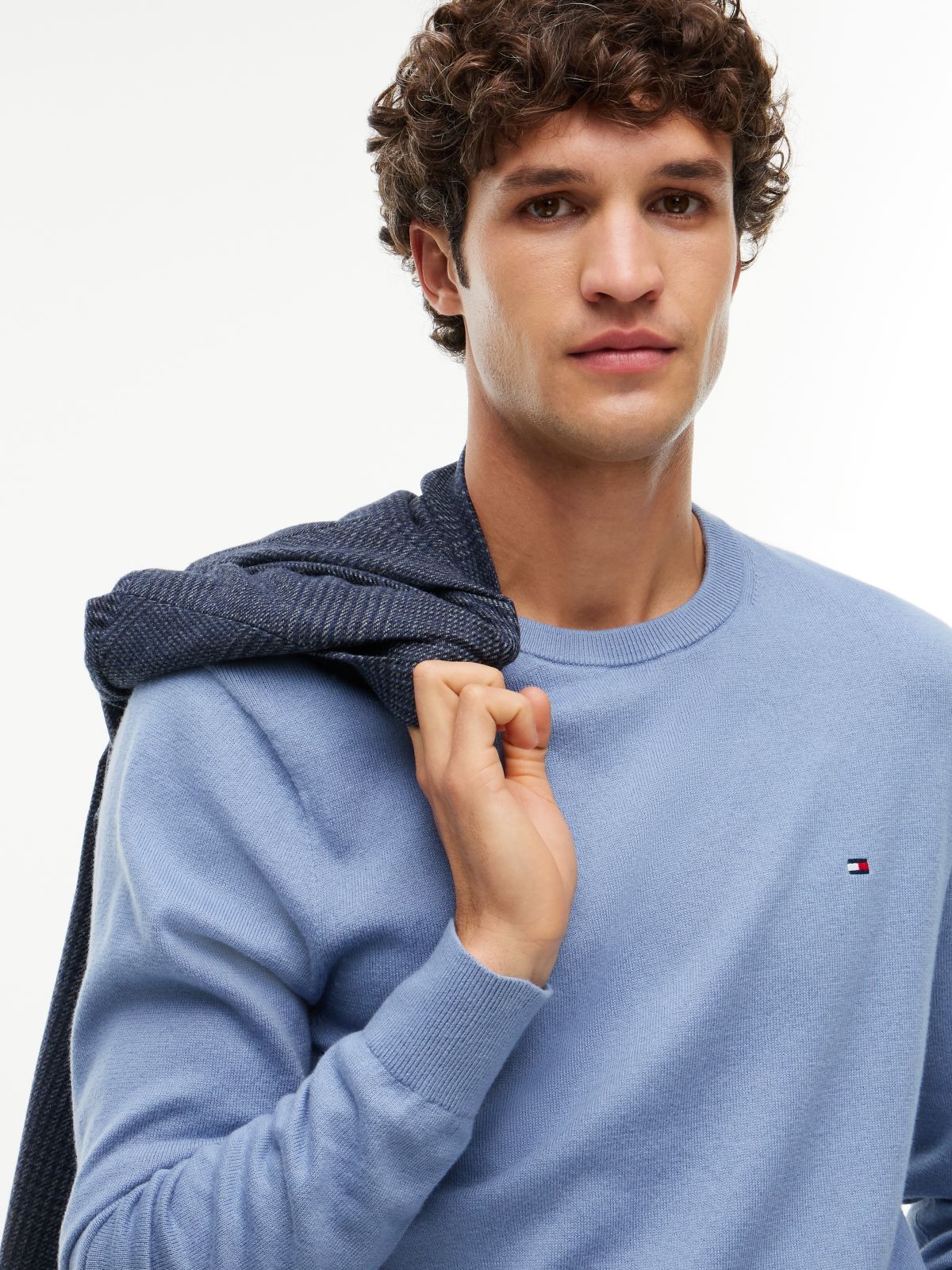Crew Neck Jumper With Cashmere — Blue
