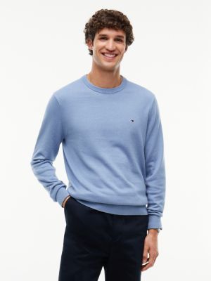 blue crew neck jumper with cashmere for men tommy hilfiger