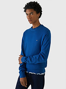 pullover th monogram in cotone e cashmere blu da uomo tommy hilfiger