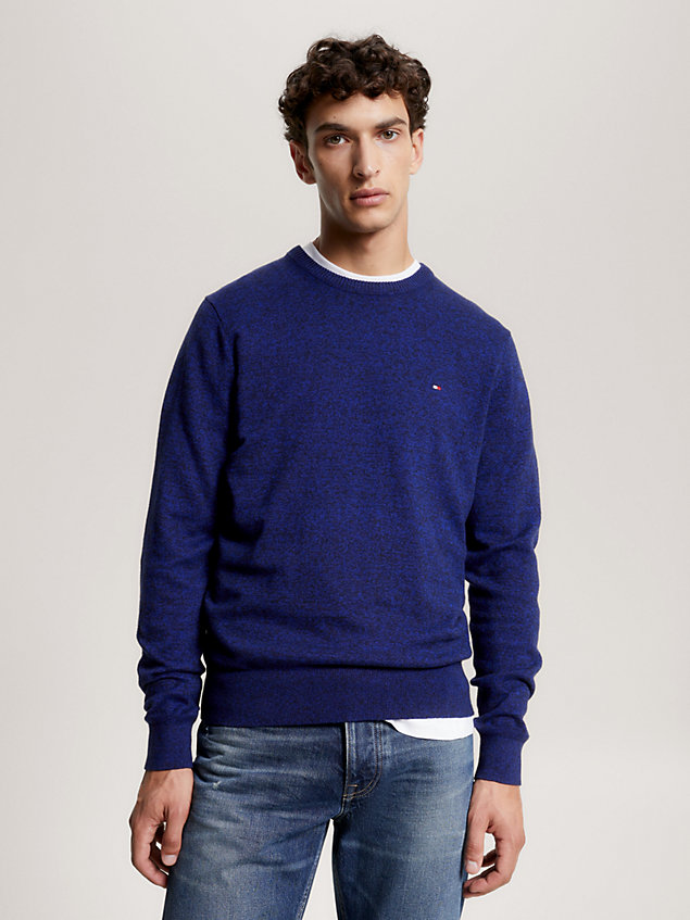 blue heathered knit regular fit jumper for men tommy hilfiger