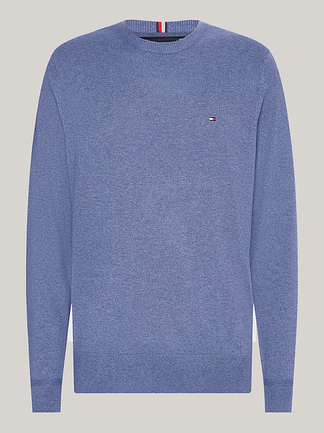 pullover regular fit in maglia mélange blue da uomo tommy hilfiger