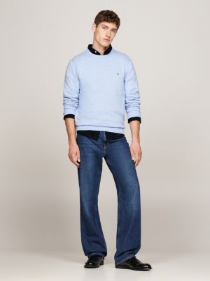 blue crew neck jumper with cashmere for men tommy hilfiger