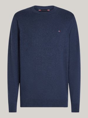 Crew Neck Jumper with Cashmere Blue Tommy Hilfiger