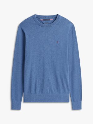 blue crew neck jumper with cashmere for men tommy hilfiger
