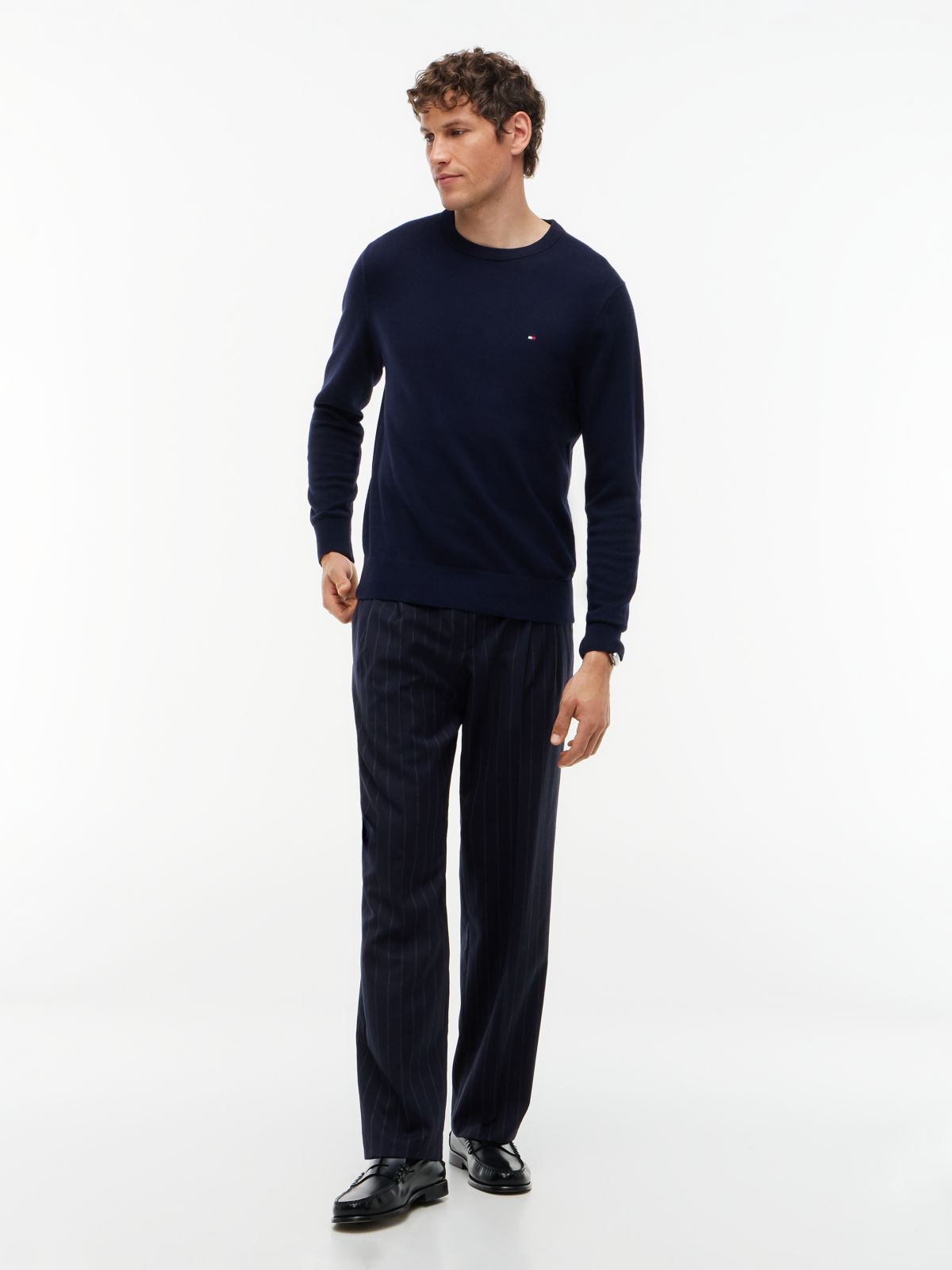 Crew Neck Jumper With Cashmere — Blue