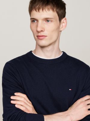 blue crew neck jumper with cashmere for men tommy hilfiger