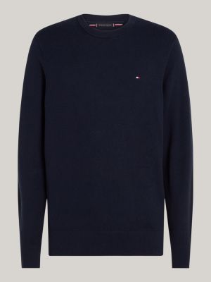 pull avec cachemire à col ras-du-cou bleu pour hommes tommy hilfiger