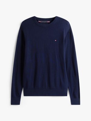 blue crew neck jumper with cashmere for men tommy hilfiger