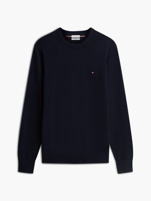 blue crew neck jumper with cashmere for men tommy hilfiger