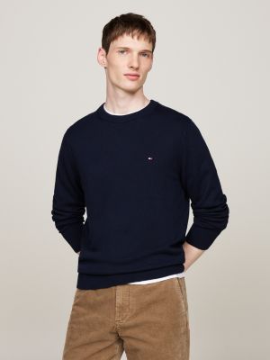 blue crew neck jumper with cashmere for men tommy hilfiger