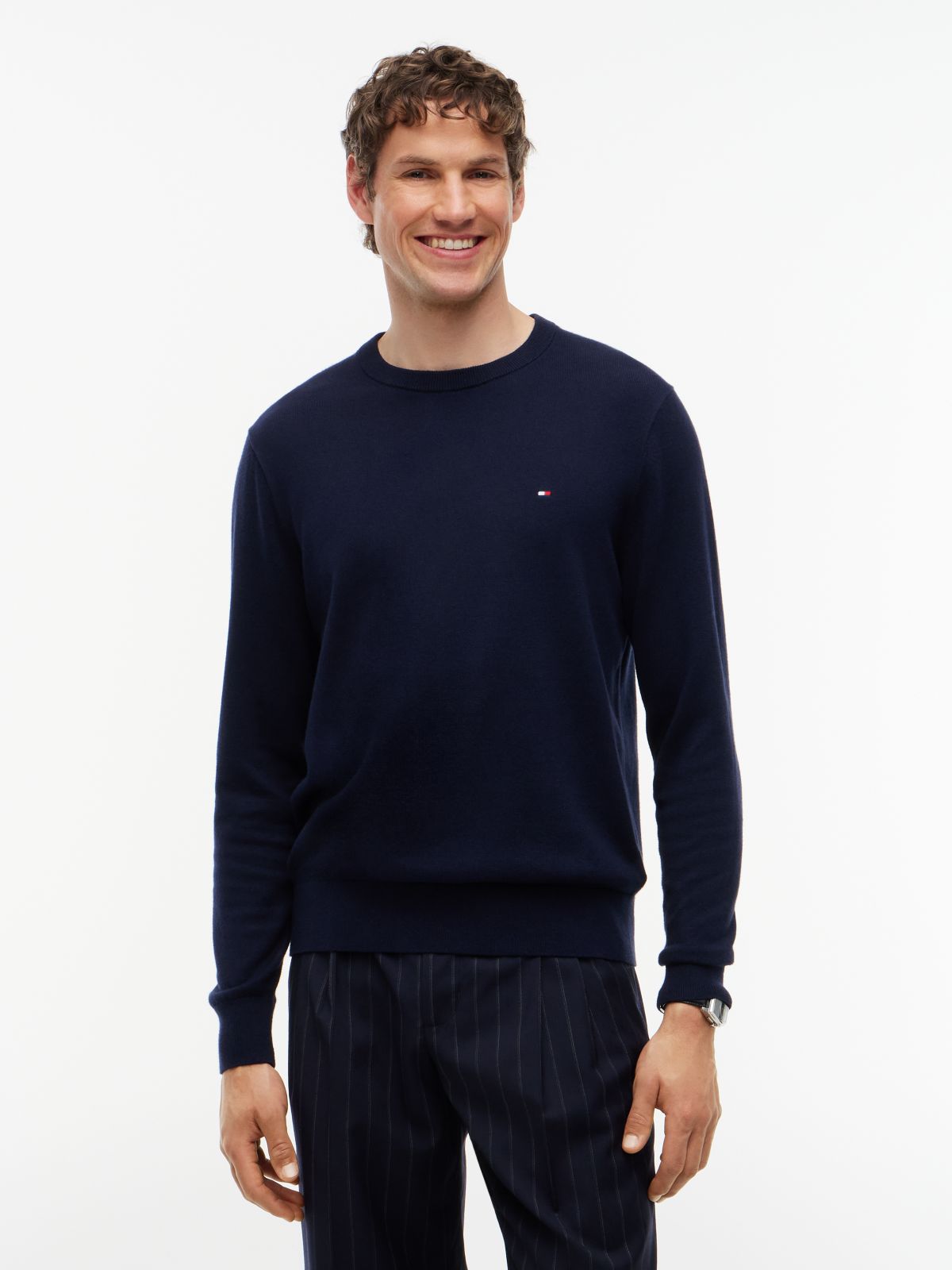 Crew Neck Jumper With Cashmere — Blue