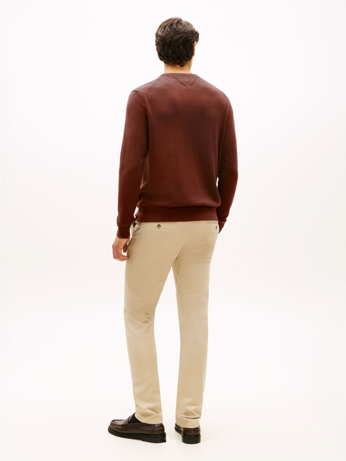 Crew Neck Jumper With Cashmere — Burgundy