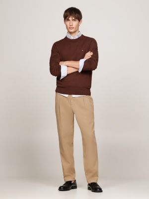 brown crew neck jumper with cashmere for men tommy hilfiger