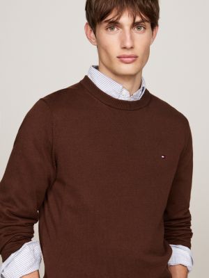 pullover con cashmere e bandierina marrone da uomini tommy hilfiger