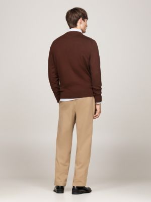 brown crew neck jumper with cashmere for men tommy hilfiger