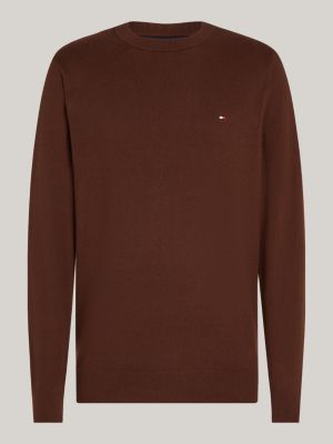 pullover con cashmere e bandierina marrone da uomini tommy hilfiger