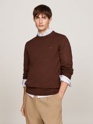 pullover con cashmere e bandierina brown da uomini tommy hilfiger