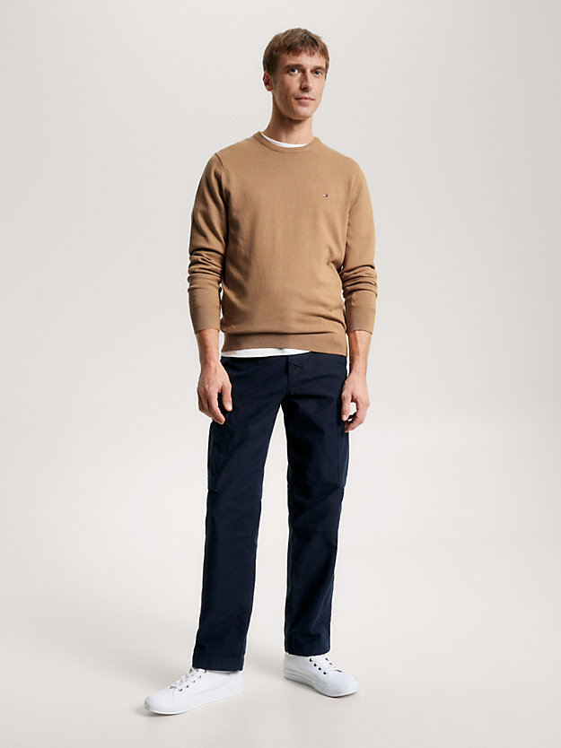 brown heathered knit regular fit jumper for men tommy hilfiger