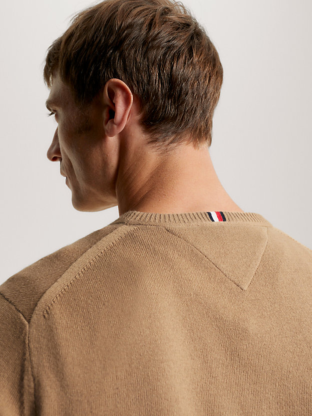 brown heathered knit regular fit jumper for men tommy hilfiger