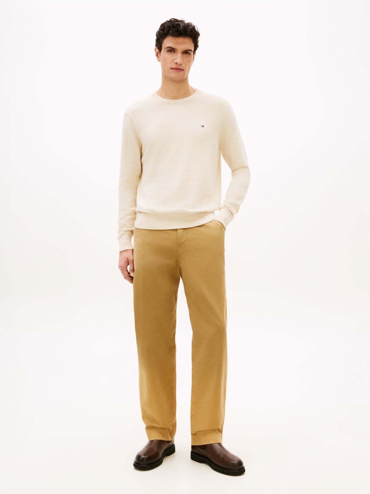 Crew Neck Jumper With Cashmere — Beige