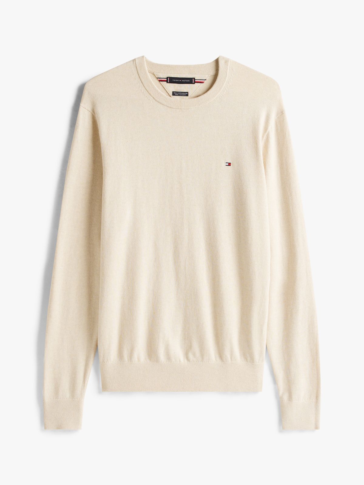 Crew Neck Jumper With Cashmere — Beige