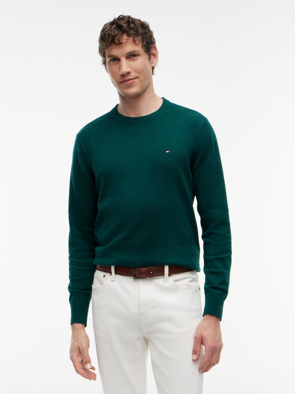 Crew Neck Jumper With Cashmere — Green