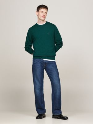 green crew neck jumper with cashmere for men tommy hilfiger