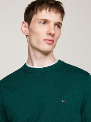 green crew neck jumper with cashmere for men tommy hilfiger