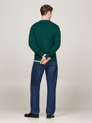 green crew neck jumper with cashmere for men tommy hilfiger