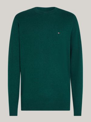 Crew Neck Jumper with Cashmere Green Tommy Hilfiger