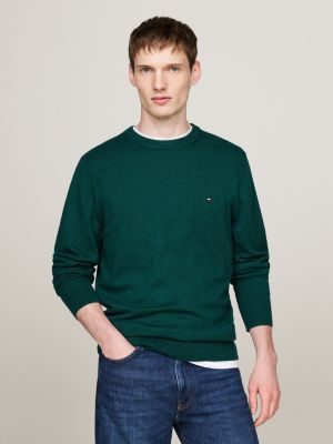 Crew Neck Jumper with Cashmere Green Tommy Hilfiger