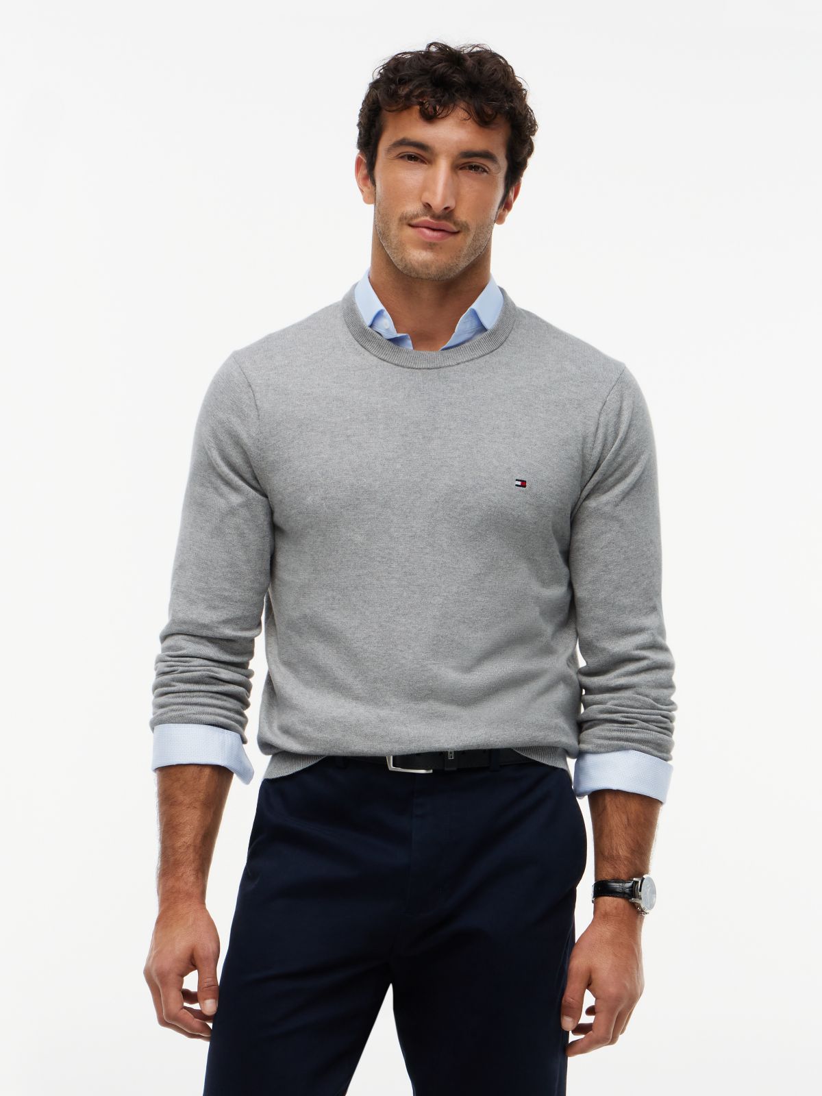 Crew Neck Jumper With Cashmere — Grey