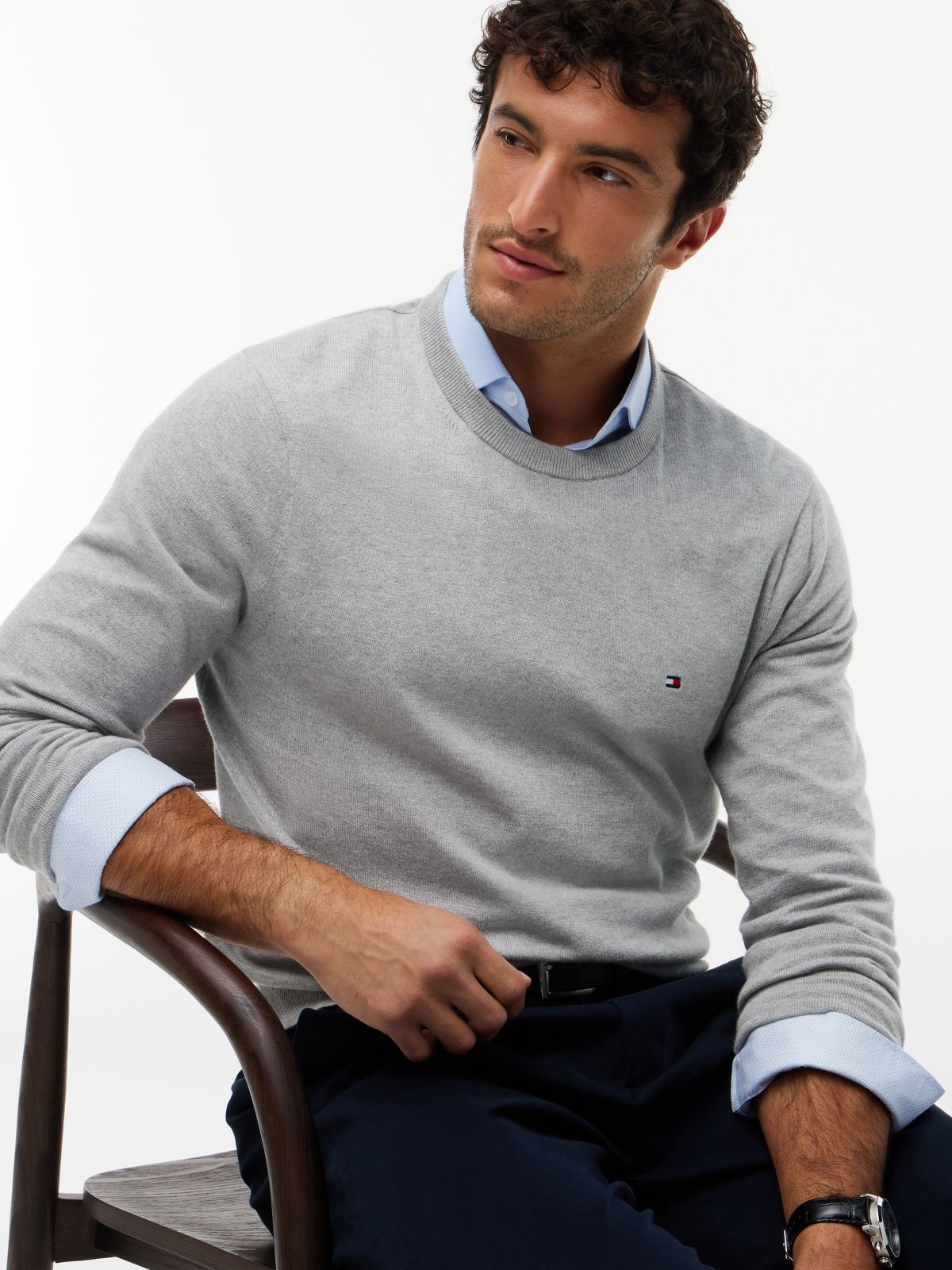 Crew Neck Jumper With Cashmere — Grey
