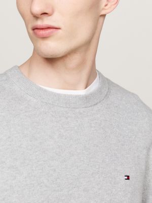 grey crew neck jumper with cashmere for men tommy hilfiger