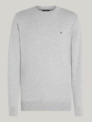 grey crew neck jumper with cashmere for men tommy hilfiger