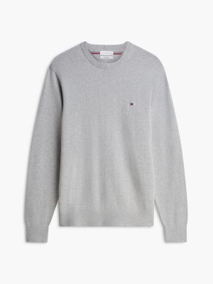 grau rundhals-pullover mit kaschmir für herren - tommy hilfiger