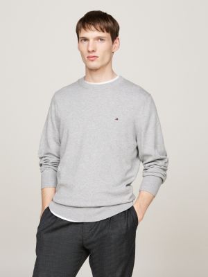 grey crew neck jumper with cashmere for men tommy hilfiger