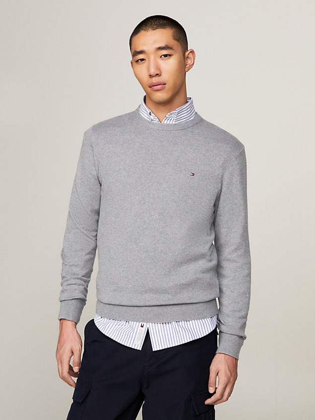 grey heathered knit regular fit jumper for men tommy hilfiger