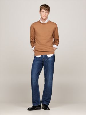 pullover con cashmere e bandierina marrone da uomini tommy hilfiger