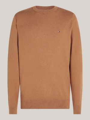 brown crew neck jumper with cashmere for men tommy hilfiger