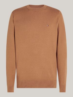 pullover con cashmere e bandierina marrone da uomini tommy hilfiger