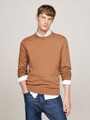 pullover con cashmere e bandierina brown da uomini tommy hilfiger