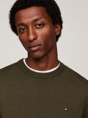 green crew neck jumper with cashmere for men tommy hilfiger