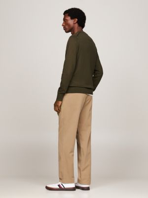 green crew neck jumper with cashmere for men tommy hilfiger