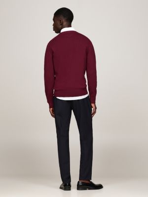 red crew neck jumper with cashmere for men tommy hilfiger
