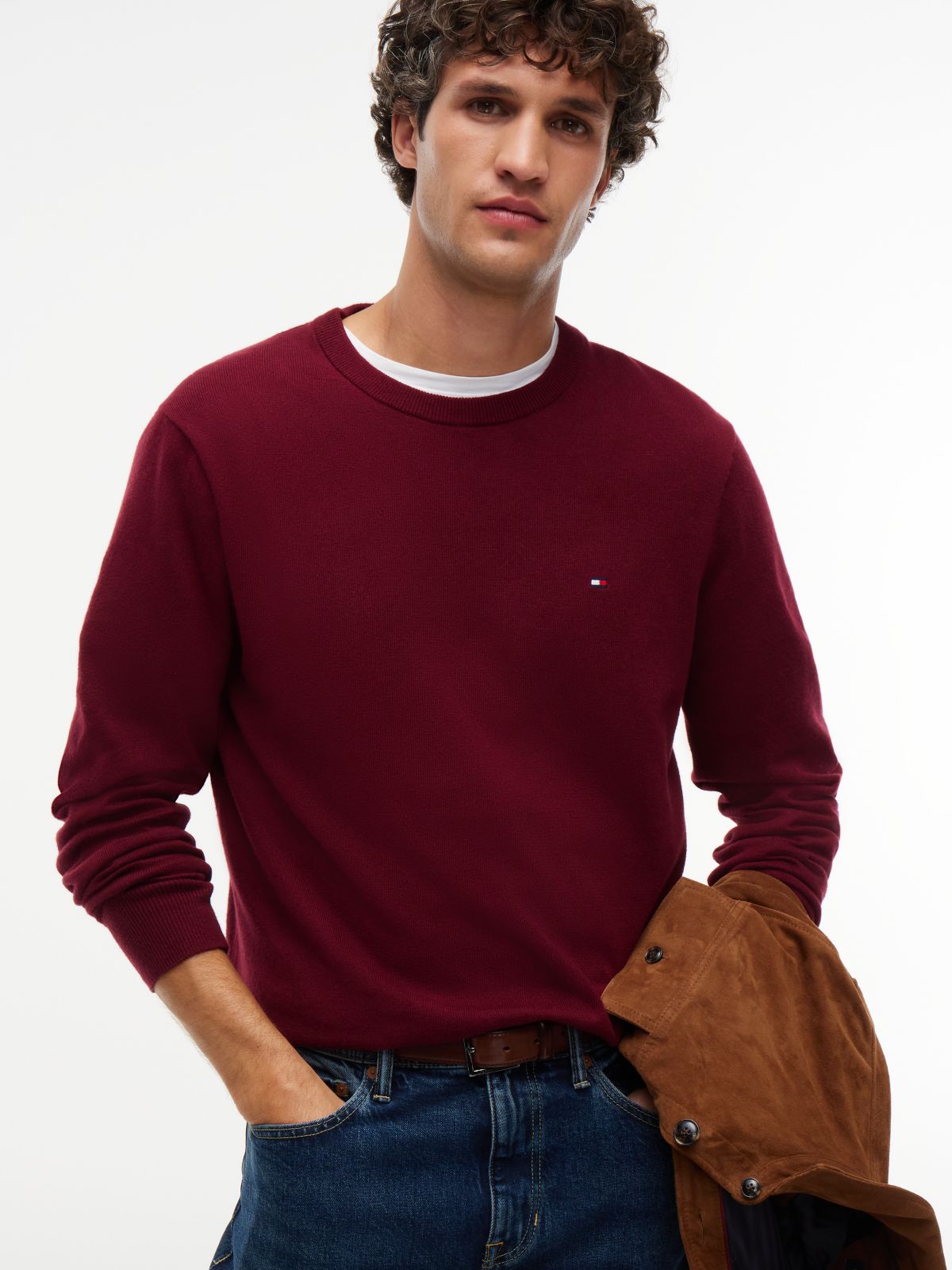 Crew Neck Jumper With Cashmere — Purple