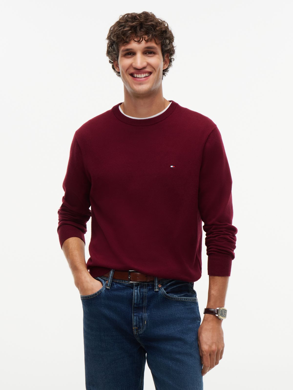 Crew Neck Jumper With Cashmere — Purple